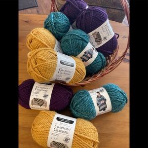Loops & Threads, Charisma Yarn.  3 Each of Teal, Purple & Mustard.
